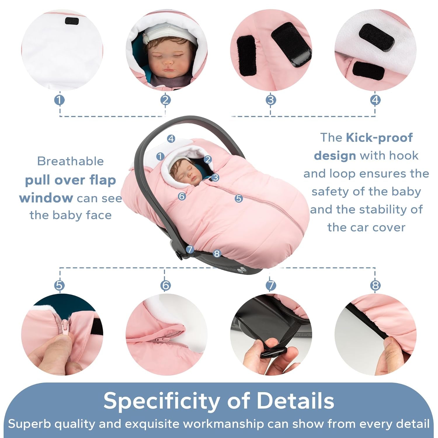 Car Seat Covers for Babies, Winter Baby Car Seat Covers, Universal Carseat Covers Canopies for Boys and Girls, Warm Infant Car Seat Covers -Pink